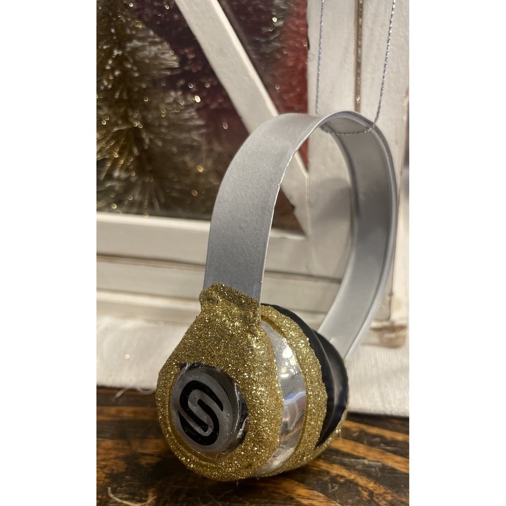 New Blown glass GOLD SILVER HEADPHONES MUSIC GLITTERED Christmas Ornament Beats